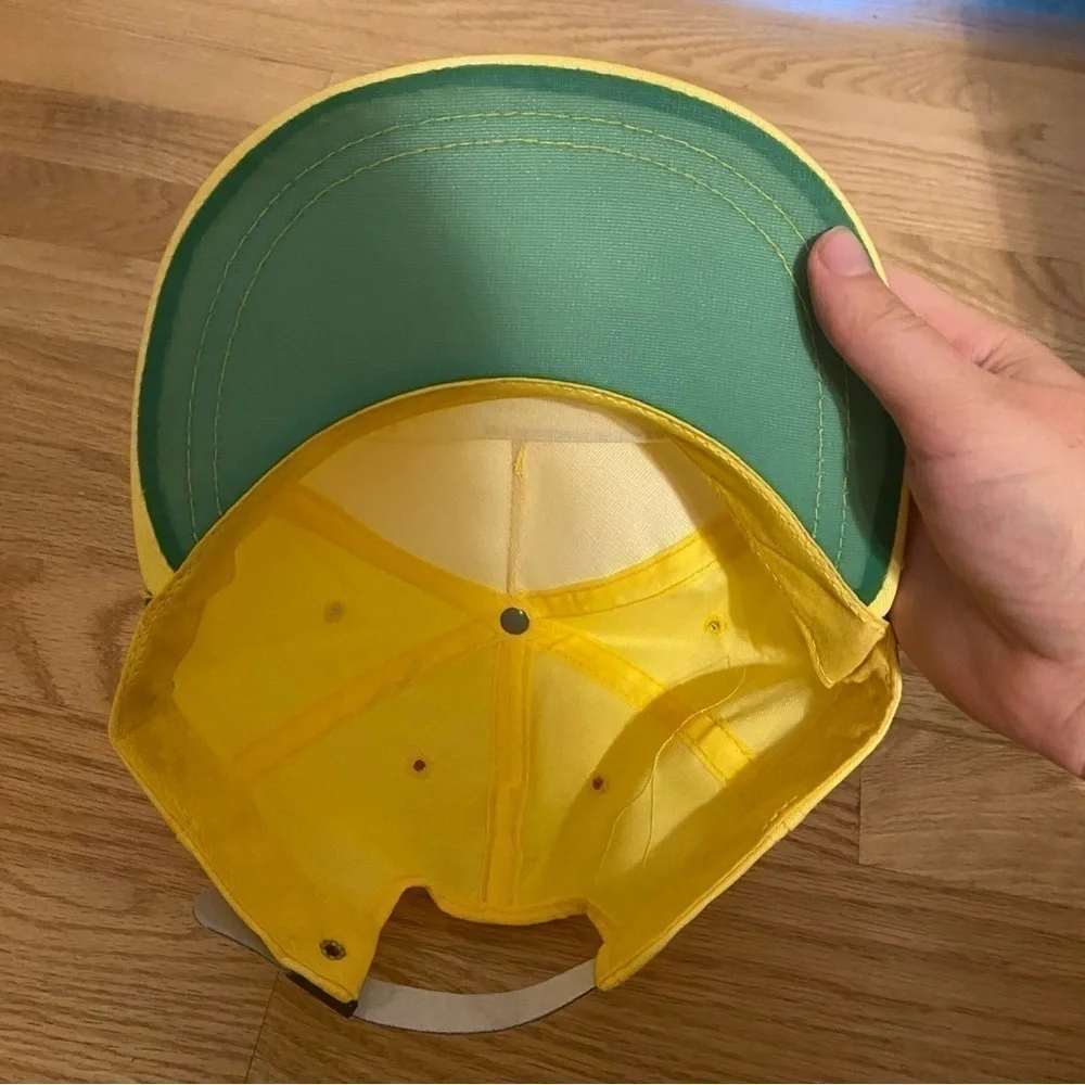 Vintage Straddle Duals John Deere Tractor Hat Strapback Yellow Green Rope